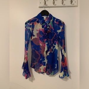 Diane Von Furstenberg - 100% Silk Ruffled Sheer Timmy Blouse